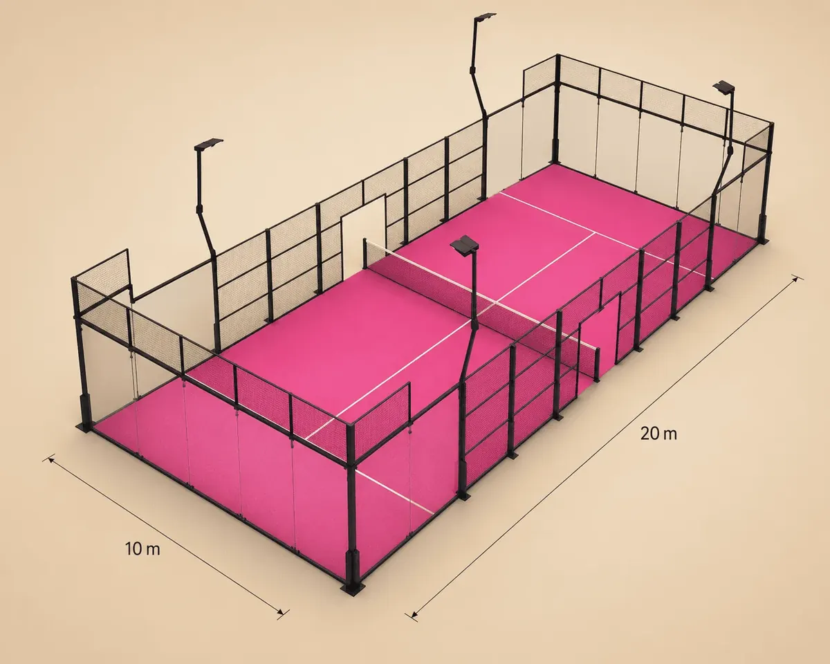 ILAN Panoramic padel court render in pink, colour option