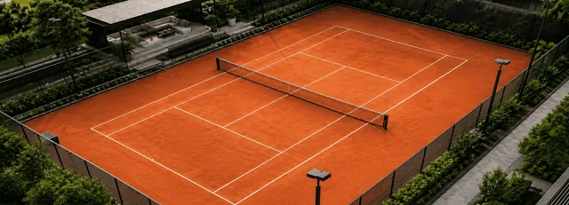 Tennis court in Clay-Look Terracotta, aerial view