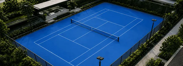 Tennis court in All-Weather Blue, aerial view