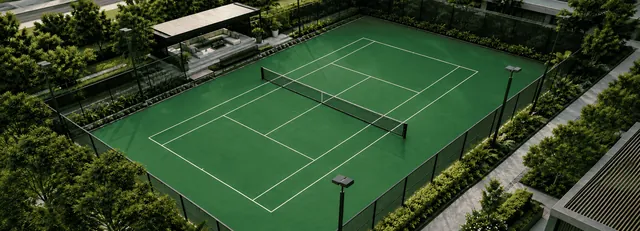 Tennis court in Tournament Green, aerial view