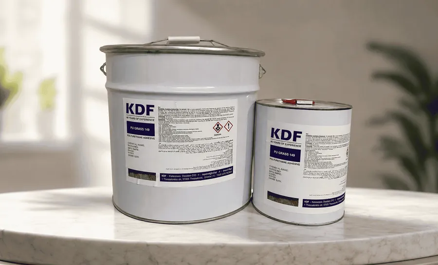 KDF two-part polyurethane sports-turf seaming adhesive tins